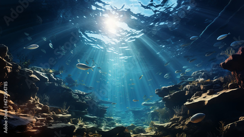 Sea or ocean underwater deep nature background generative ai