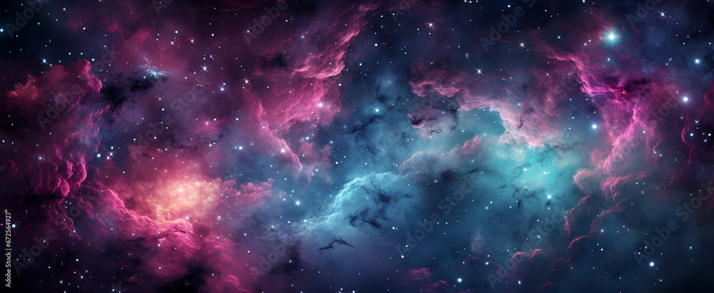 Fototapeta premium Abstract blue pink space galaxy cloud nebula on Black background