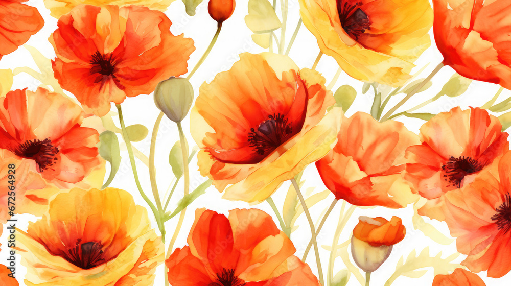 Playful Poppies Watercolor Seamless Pattern Cheerful, Background Image, Hd