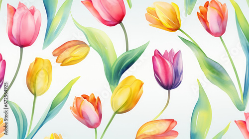 Playful Tulips Watercolor Seamless Pattern   Background Image  Hd