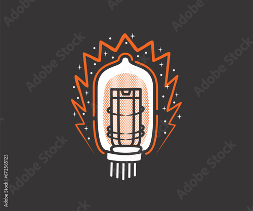 vector animation of lights, audio tube amplifier that lights up on a black background