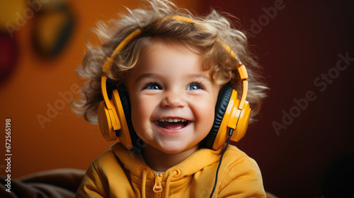 Portrait Of Happy Cheerful Funny Child In Headphones, Background Image, Hd