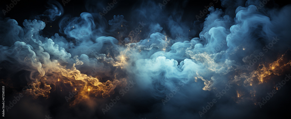 Abstract blue cloud illuminated on black background