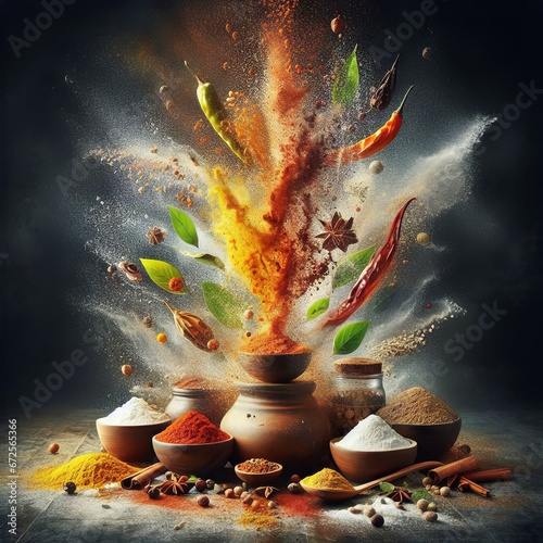 Fototapeta Naklejka Na Ścianę i Meble -  spices spread flying in sky