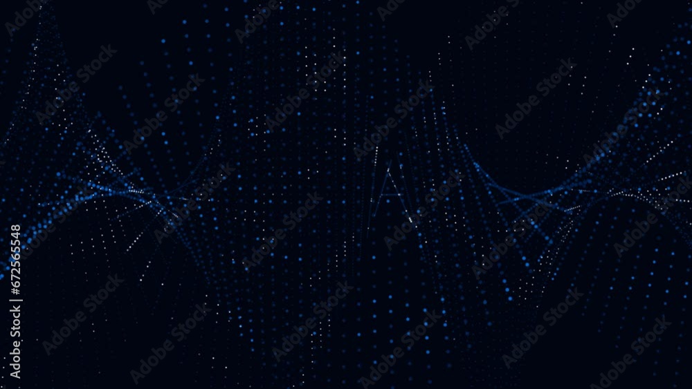 On a dark blue background, glowing blue and white particles twist into a spiral. Abstract animated background for vertical and horizontal use.