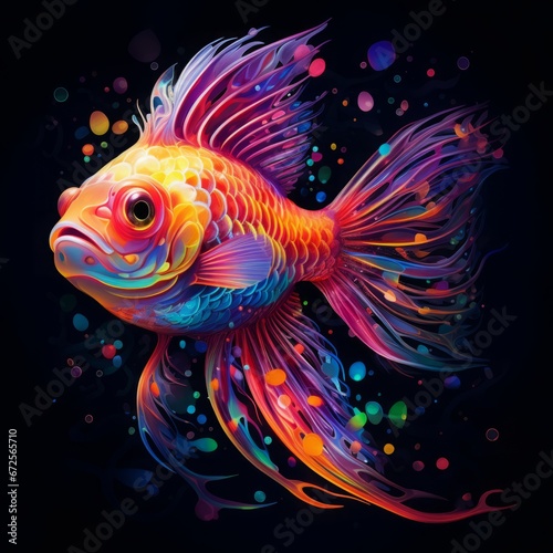 Vibrant rainbow fish illustration on a black background