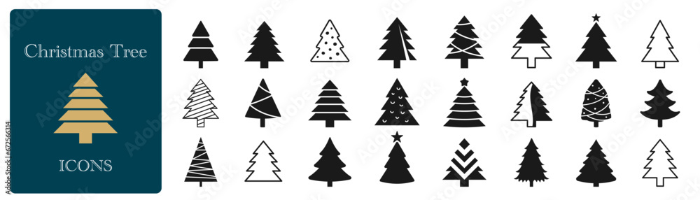 Fototapeta premium Christmas tree icon. Set of Christmas tree silhouettes. Vector