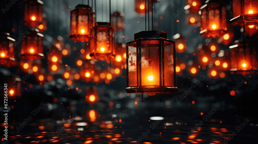 Red Lanterns And Hanging Lanterns On A Black, Background Image, Hd