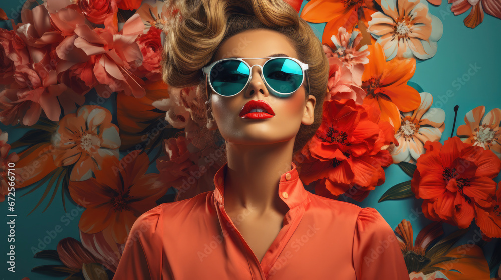 Retro Print Style Summer Poster. Fashion Woman, Background Image, Hd Retro Print Style Summer Poster. Fashion Woman, Background Image, Hd