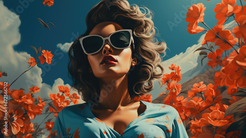 Retro Print Style Summer Poster. Fashion Woman, Background Image, Hd