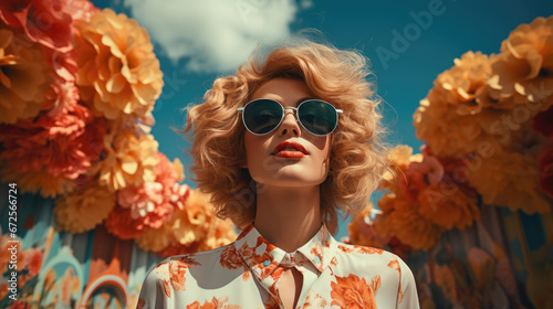 Retro Style Fashion Woman Wearing Trendy Sunglasses, Background Image, Hd