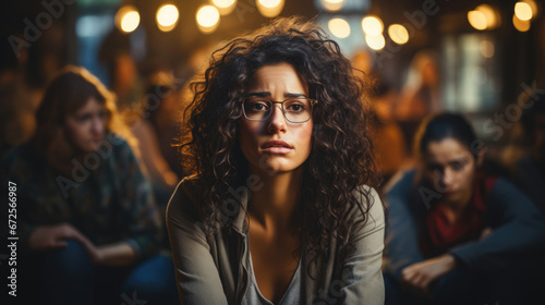 Sad Depressed Woman At Support Group Meeting, Background Image, Hd