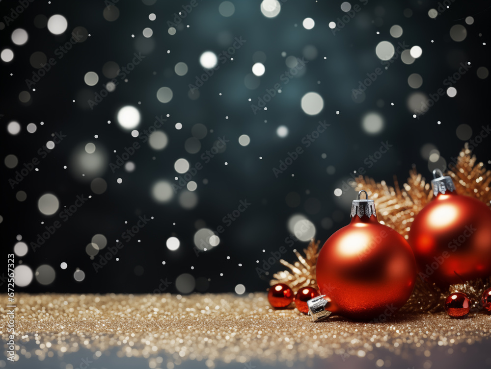 Christmas ball adorns the table amidst a backdrop of snowflakes gently falling, their delicate beauty forming a mesmerizing snow bokeh Christmas ball adorns the table amidst a backdrop of snowflakes gently falling, their delicate beauty forming a mesmerizing snow bokeh