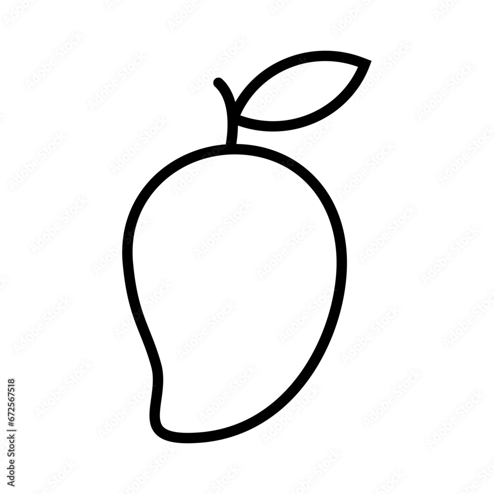 Mango Fruit Leaf Black Line Icon Vector Illustration