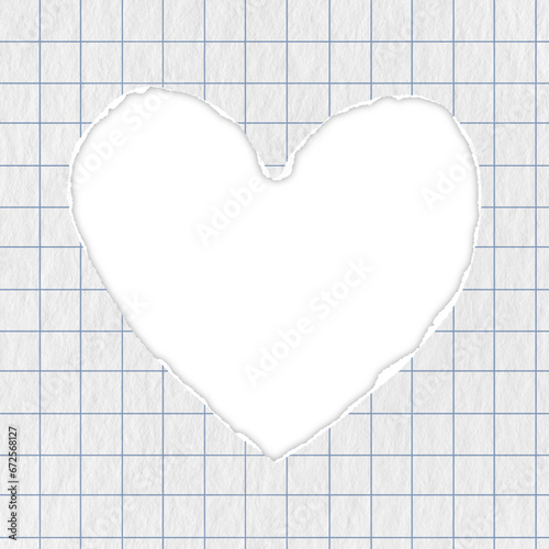 grid paper blue lines Graph ripped message torn paper edge sheet strip page header decoration collage heart frame valentine day for message note page or banner cardboard blank memo 