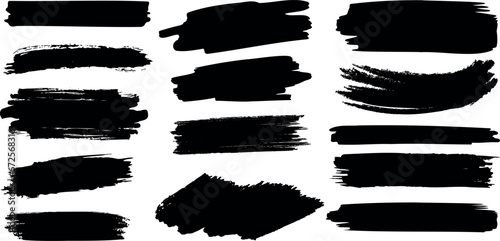 Black brush strokes vector illustration, abstract grunge texture on white background. Artistic design element, paint smear, ink splatter, creative graphic element.
