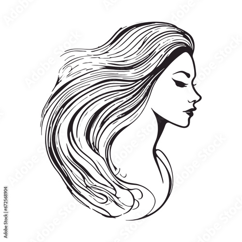 Silhouette of a woman with long flowing hair, with isolated background.