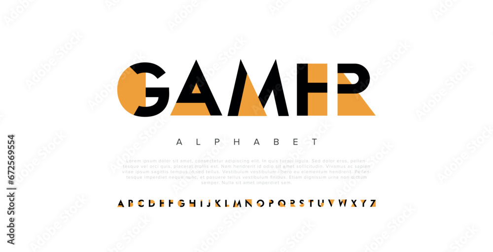GAMER Modern minimal abstract alphabet fonts. Typography technology, electronic, movie, digital, music, future, logo creative font. vector illustration. - obrazy, fototapety, plakaty 