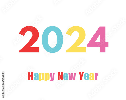 Happy new year 2024 with colorful text on white background.New year 2024 greeting card. 2024 celebration.