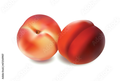 two peach fruits isolated on white background