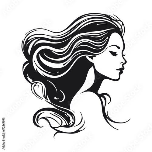 Silhouette of a woman with long flowing hair, with isolated background.