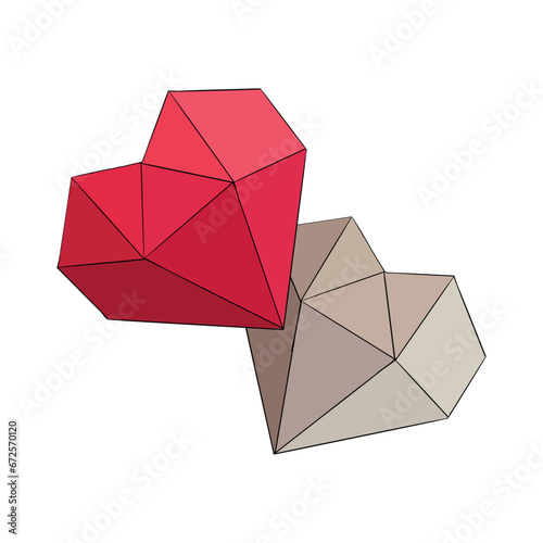 Vector illustration set of polyhedron beige and red hearts with spiked structure. Image for postcard or sweets or gift box for Mothers day photo