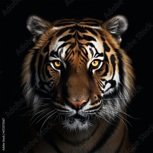 Tiger face on black background, ai technology © Rashid