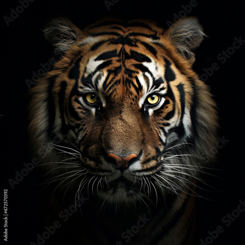 Tiger face on black background  ai technology