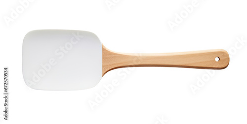 Silicon spatula with wooden handle isolated on transparent background, top view photo