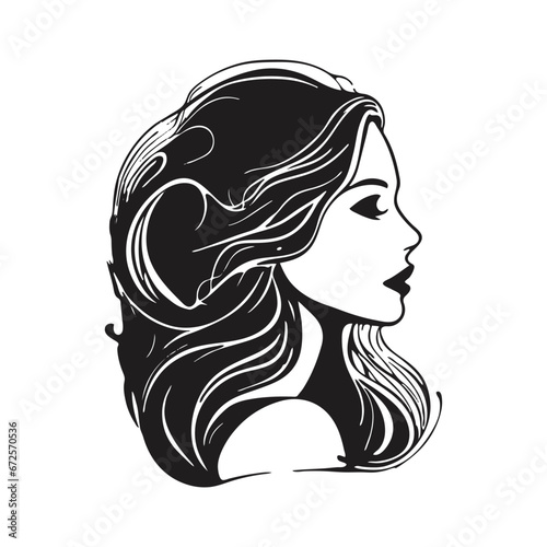 Silhouette of a woman with long flowing hair, with isolated background.