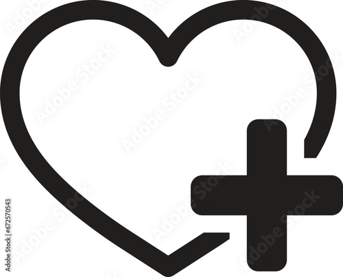 Favorites icon with heart and plus symbol . Vector illustration