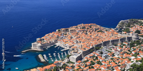 Panoramic Aerial view of Dubrovnik Old Town on coast of Adriatic Sea, Croatia, Europe