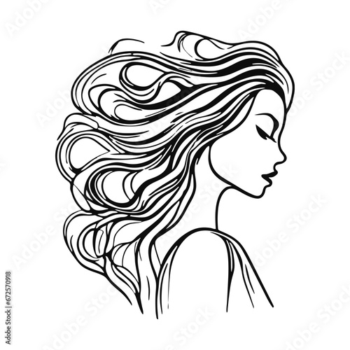 Silhouette of a woman with long flowing hair, with isolated background.