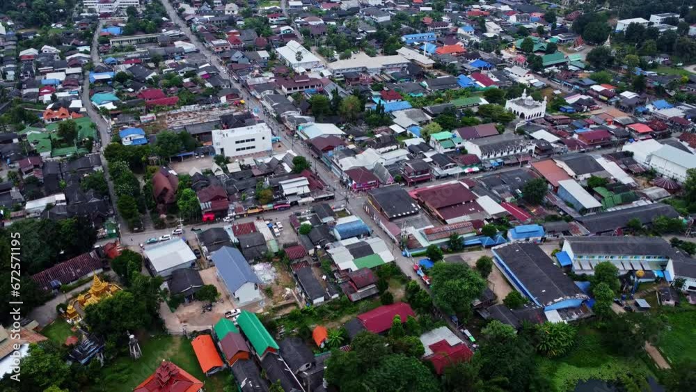Drone aerial view of Pai village located in Mae Hong Son province in northern Thailand. Drone aerial view of Pai village located in Mae Hong Son province in northern Thailand.