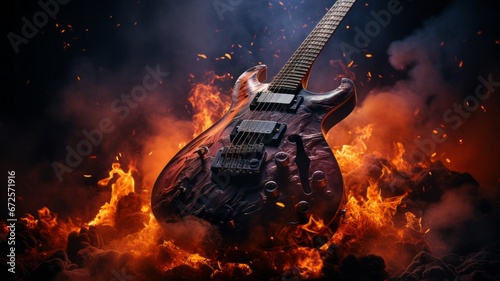 Electric guitar on fire.