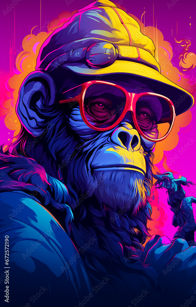 Gorilla monkey Gang boss in Glasses and hat, illustration Gorilla monkey Gang boss in Glasses and hat, illustration