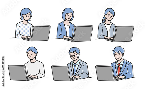 パソコンを操作する男女のイラスト素材