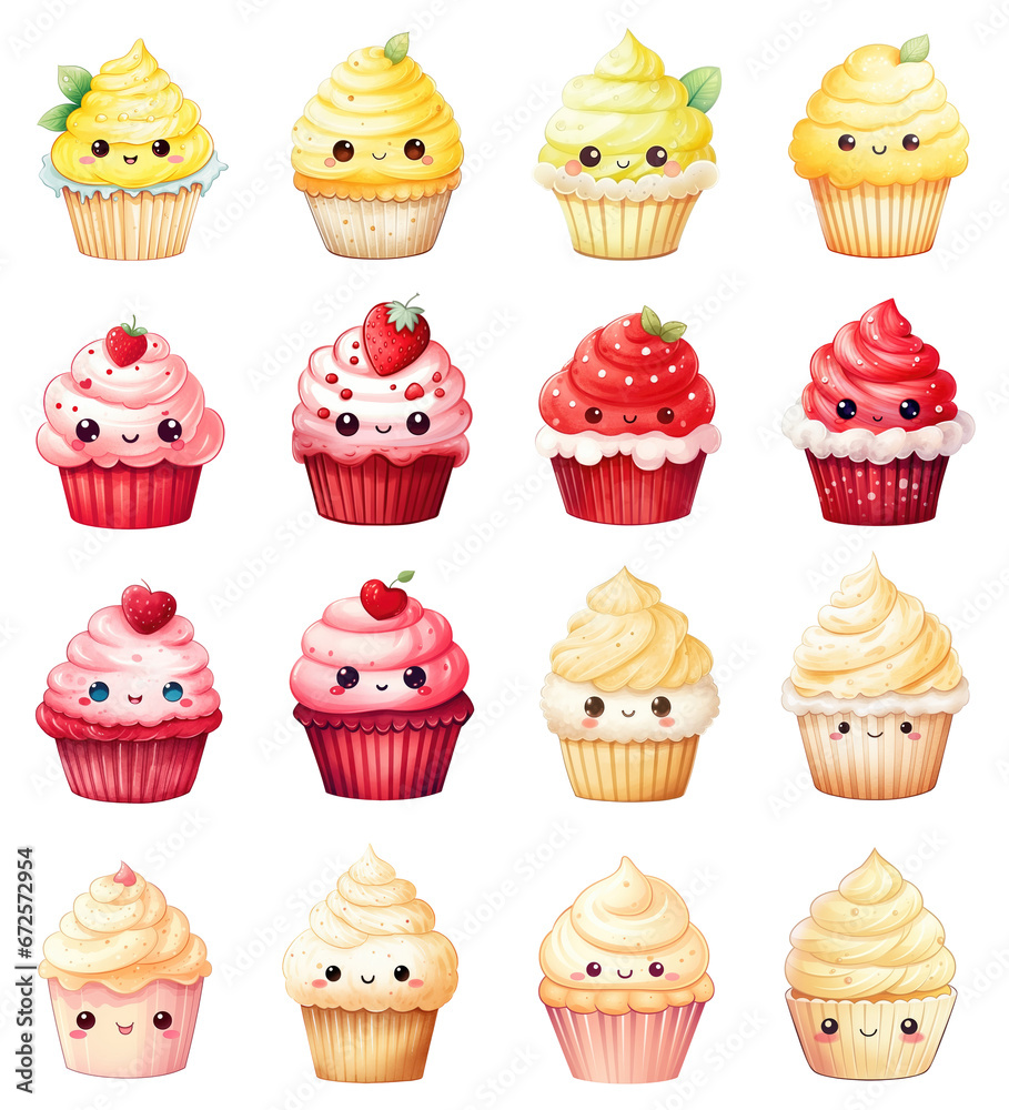 Watercolor Cute Cupcake Set. Set of Cupcake Clipart. Cute Cupcake Sticker. Watercolor Cute Cupcake Set. Set of Cupcake Clipart. Cute Cupcake Sticker.