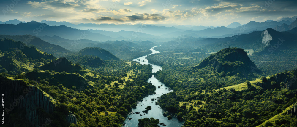An aerial view unveils the awe-inspiring Amazon Rainforest, a vast 