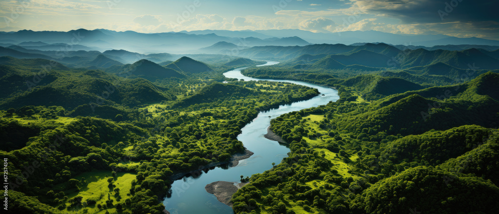An aerial view unveils the awe-inspiring Amazon Rainforest, a vast 