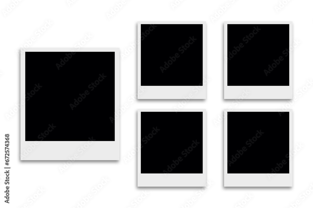5 Blank square photo frames template with white borders in a simple basic layout. Used as a printable photo collage or a mock up for album pictures or photographs collection in a classic old style. 5 Blank square photo frames template with white borders in a simple basic layout. Used as a printable photo collage or a mock up for album pictures or photographs collection in a classic old style.