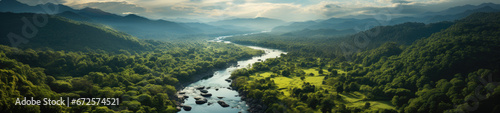An aerial view unveils the awe-inspiring Amazon Rainforest, a vast emerald tapestry that stretches beyond the horizon. photo