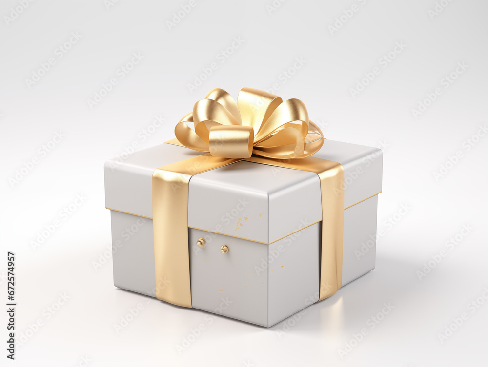 Gift box with gold ribbon bow isolated on transparent or white background Gift box with gold ribbon bow isolated on transparent or white background