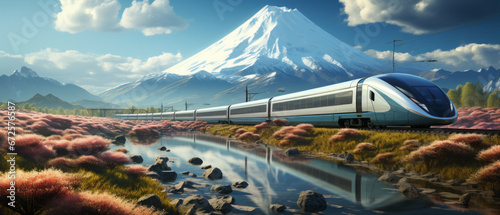 Future Shinkansen with Fuji backround ,generative ai © Krisana