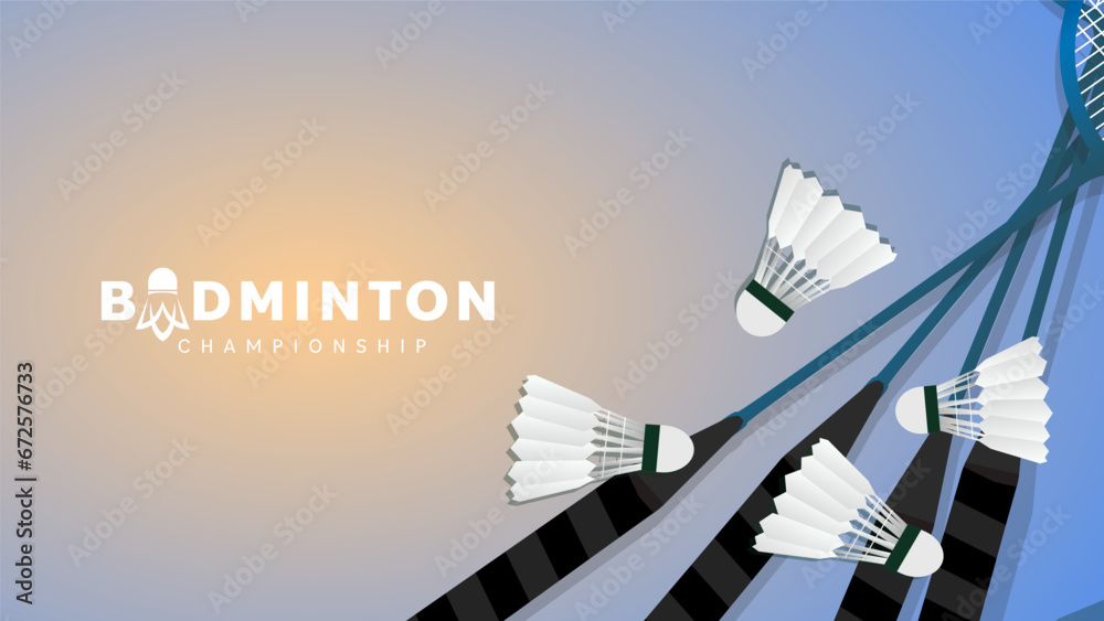 Badminton racket with white badminton shuttlecock on green background ...
