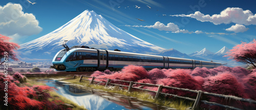 Future Shinkansen with Fuji backround ,generative ai