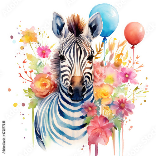 Zebra and birthday party Illustration  Generative Ai