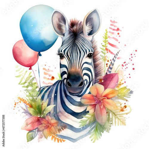 Zebra and birthday party Illustration, Generative Ai