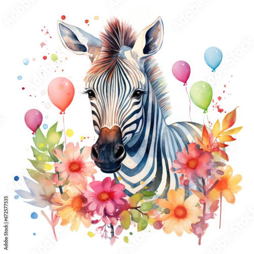 Zebra and birthday party Illustration, Generative Ai