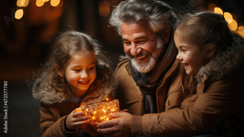 Smiling Grandfather Giving Gift To Cute Happy Grandma  Background Image  Hd